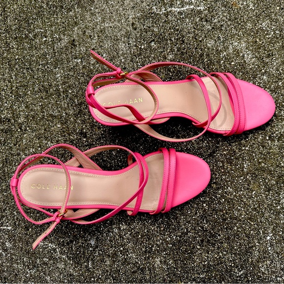NWT Cole Haan sexy, pink, chunky healed, gold, accented, genuine leather, lacey - Picture 3 of 4